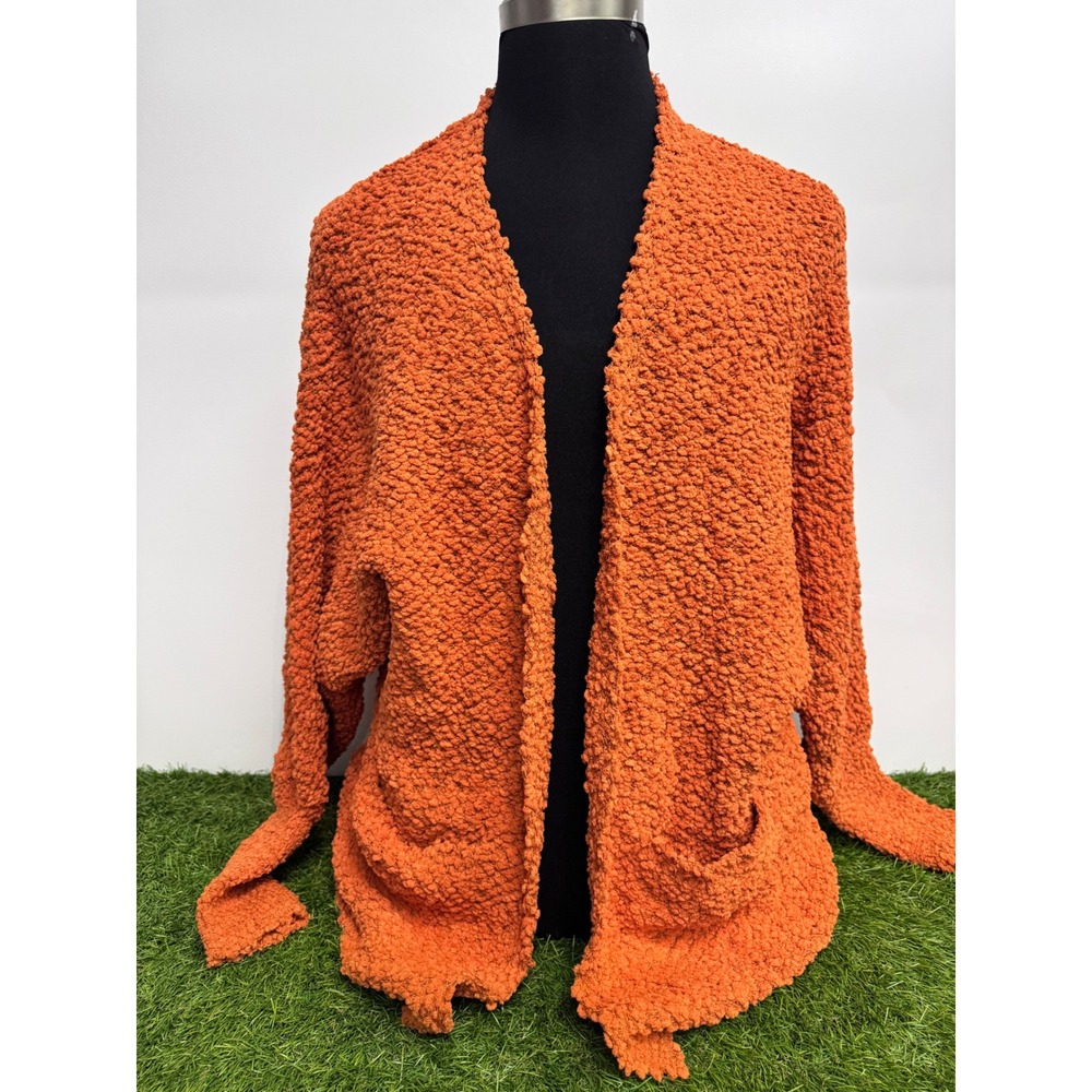 MEROKEETY Cardiganโ Womens XL Burnt Orange Popcorn Knit Open Front Pocket Cozy